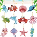 12-piece ocean life diamond painting keychains with sparkling rhinestones and gold clasps - QC068 (12-Piece Set) Double-Sided