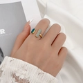 Minimalist open ring featuring color-block rectangular details in green and grey - Minimalist Geometric Block Ring (X710) / Matte Gold
