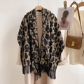 Écharpe classique à motif léopard en imitation cachemire avec franges et manteau beige - Léopard Camel
