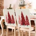 Close-up of beige linen chair covers with red and pink Christmas tree patterns - Linen Christmas Tree(YTM2-7)