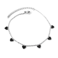 Cavigliera in acciaio argento con cuori in smalto nero e chiusura a moschettone regolabile - Stile Cuore Nero Argento (AN11870BS)
