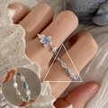 Adjustable silver star ring with light blue gemstone and blue enamel band with small diamonds - JZ5187 Silver Blue Glazed Row Ring Set