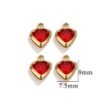 Set of four 8mm red crystal heart pendants with gold frames for jewelry making - Single Hole-Red / Gold
