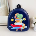 Vue détaillée du sac à dos rigide bleu foncé pour enfants avec dinosaure et double fermeture - Bleu clair