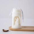 Romantic warm white couple embrace pillar candle with ribbon in an arch shape - Hugging (White)