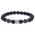 Bracciale elastico uomo da 10mm in ossidiana nera e occhio di tigre con perla in metallo - Ossidiana + Bracciale Occhio di Tigre Rosso