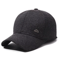 Men's winter baseball cap in dark grey with sport metal badge and ear protection - Adjustable / Gray