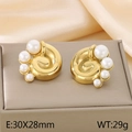 Spiral 18K gold plated steel earrings with five white pearls in a swirled design - Gold Spiral Shell Style (KE114229-KFC)