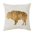 Beige linen cushion cover featuring a golden metallic bison silhouette print - Style 14