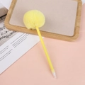 Detailed close-up of a creative yellow plush pom-pom ball atop a cute stationery ballpoint pen - 0.5mm / Yellow