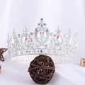 Detail of silver bridal crown featuring heart-shaped rhinestones and aurora crystals - Silver Plated With AB Rhinestones