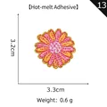 Pink and orange daisy flower embroidery patch with gold edges and dimensions - Hot Melt Daisy