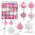 Pink and white 40pcs Christmas tree ornaments set including snowflake and star designs - MJXK-08 Pink And White Snowflake