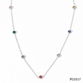 Collier délicat en acier inoxydable argenté avec sept pierres précieuses colorées - Argent Avec Zircon Coloré