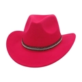 Macro detail of rose red wool felt cowboy hat with rhinestone-studded black decorative band - One Size / Rose Red (Rhinestone)