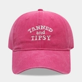 Pink washed cotton baseball cap with white TANNED and TIPSY embroidery for casual wear - Adjustable / TANNED and TIPSY / Rose Red