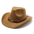 Klassieke bruine suède cowboyhoed met gevlochten lederen band en gouden veeraccenten - M (56-59cm) / Khaki Suède