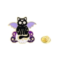 Pin's chat noir sur crâne en émail avec ailes violettes et fermoir papillon doré - Chat avec Ailes de Chauve-souris sur Crâne (C2607-4)