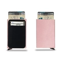 Pink metal RFID card wallet with elastic coin pocket and pop-up mechanism for men and women - Rose Gold