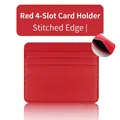 Red PU leather card holder with four card slots and white stitched edges finish - Red