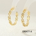 Detail view of gold chain earrings featuring hollow heart design with micro-pave cubic zirconia - ER0477-A Heart Design