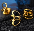 Three variants of vintage gold irregular geometric open rings with polished finish - Stainless Steel Modern Abstract Open Ring Set (3Pcs) (23 不锈钢戒指3个)