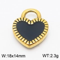 Golden serrated heart pendant with black enamel finish and metal hanging loop 18x14mm - Black Heart with Gold Border Pendant (KLJ8372-Z)