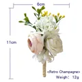 Retro champagne rose boutonniere with green leaves and gold ribbon 11cm by 6cm - White and Champagne Boutonniere
