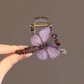 Pince à cheveux papillon violette élégante avec ailes brodées et détails perlés - Pince Broderie Papillon / Violet