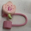 Pink peach blossom silicone straw cover cap with green stem for 8-10mm straws - Style 7 / 10mm