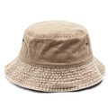 Cappello a secchiello in cotone lavato kaki per adulti con texture consumata e fori - Taglia unica / Beige
