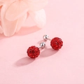 Sparkling S925 silver screw back earrings with red disco ball paved in micro rhinestones - 925 Silver / Red