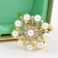 Elegant gold rose flower scarf ring buckle with large white pearl and small rhinestones - Sunflower Pearl Style