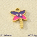 Butterfly charm in gold finish with blue and pink enamel wings and crystal inlay - Enamel Butterfly Style (KLJ9499-ZLA)