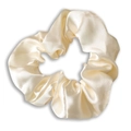 Elegant champagne satin scrunchie hair tie with high-gloss silk texture and soft pleats - Champagne