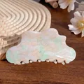 Cloud shaped acetate hair claw clip with pink and green woven pattern finish - Pink and Green