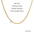 Specifiche tecniche per collana a catena in acciaio inossidabile placcata oro 18k - Collana 45cm / Collana d'Oro (ZN392G45cm)