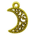 Antique gold crescent moon charm with intricate hollow pattern for DIY jewelry making - Moon (13560)