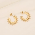 Elegant gold celestial sunburst C-shaped hoop earrings on neutral textured background - Sunburst C-Shape Style(6#)
