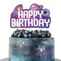 Space astronaut theme Happy Birthday cake topper with colorful rockets and planets - Cake Topper
