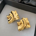 Elegant gold-tone irregular square tassel earrings with textured rippled surface - 113# Silver Needle-Gold (Real Gold Plated)