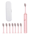 Pink sonic electric toothbrush kit with eight brush heads and a white travel case - 101 Pink (8 Heads + Case)