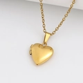 Polished gold heart locket pendant necklace on O-chain for couples, DIY photo frame jewelry - Smooth Heart 13*15/Gold