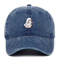 Casquette de baseball en denim bleu marine délavé vintage avec broderie fantôme et style rétro - Bleu marine