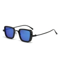Men's retro square metal sunglasses with black frame and blue reflective coated lenses - C19-Black Frame Blue Mirror Lens