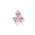 Silver clover charm with pink crystals and polished metal finish on white background - Silver Plated Pink Rhinestone