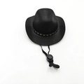 Mini black felt cowboy hat for pets with golden stars and adjustable elastic drawstring - Cowboy Drawstring / Black