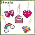 5D DIY diamond painting keychain set with rainbow heart and bow colorful acrylic charms - QC055 (5-Piece Set) Single-Sided