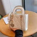 White glossy patent leather handbag with diamond quilting and a gold heart pendant charm - Large / Off White