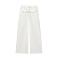 Damenhose mit weitem Bein in Weiß, hoher Taille mit Rüschen und Gürtelschnalle - XS / Weiß